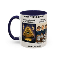 Premium Personalised Freemason Colour Rim Mug - Meme - What we actually do - Masonic Mugs