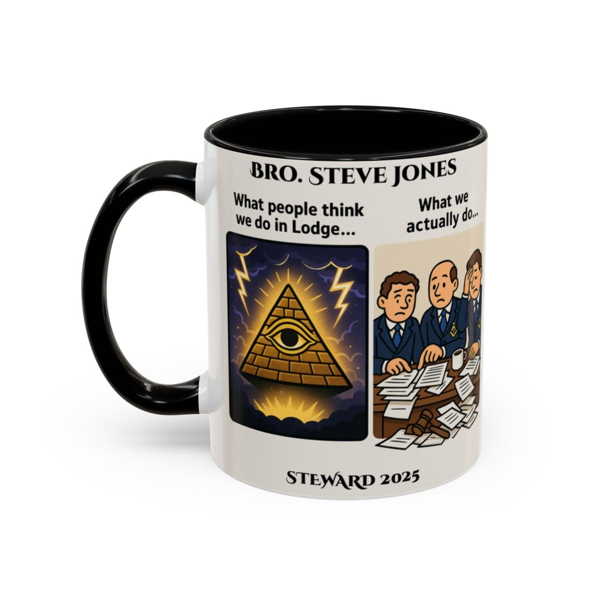 Premium Personalised Freemason Colour Rim Mug - Meme - What we actually do - Masonic Mugs