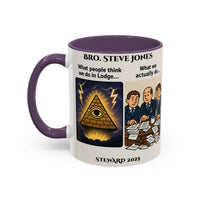 Premium Personalised Freemason Colour Rim Mug - Meme - What we actually do - Masonic Mugs