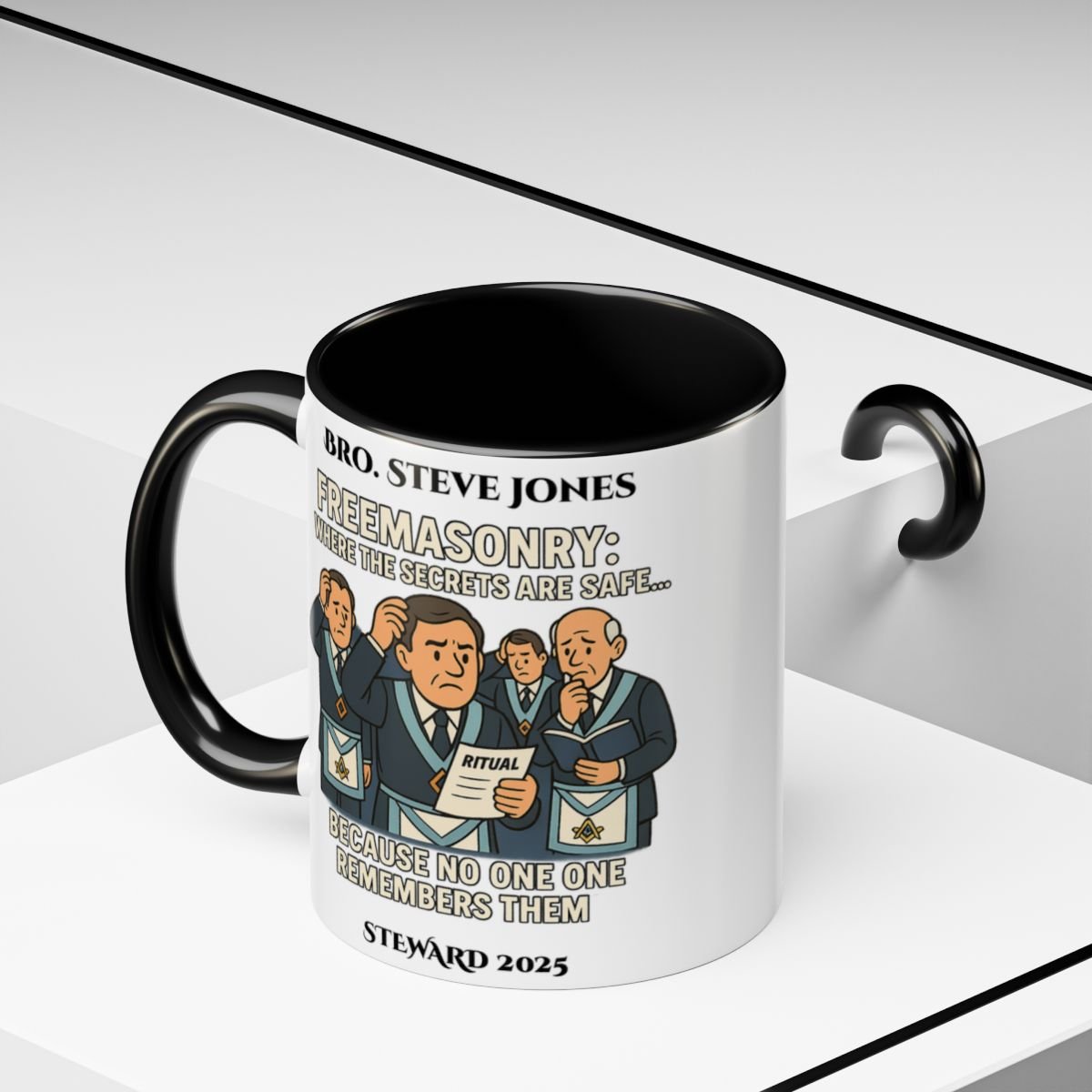Premium Personalised Freemason Colour Rim Mug - Meme - Where the secrets are safe - Masonic Mugs