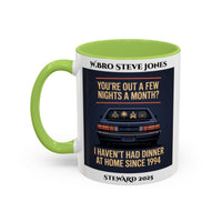 Premium Personalised Freemason Colour Rim Mug - Meme - Youre out a few nights a week - Masonic Mugs