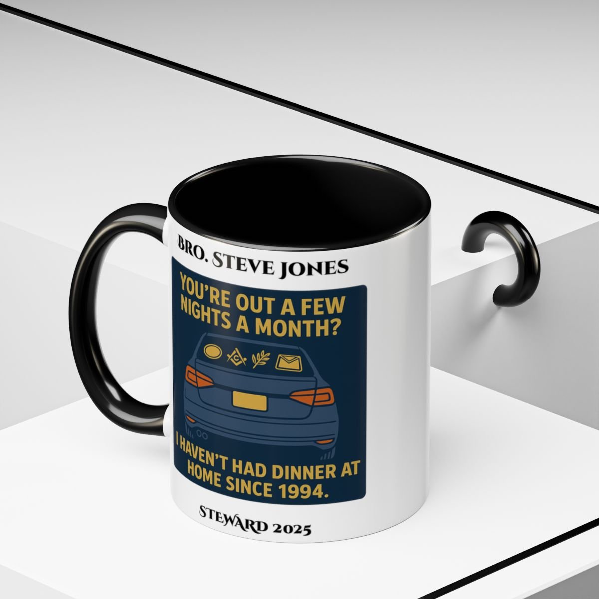 Premium Personalised Freemason Colour Rim Mug - Meme - Your'e out for a few nights a week? - Masonic Mugs