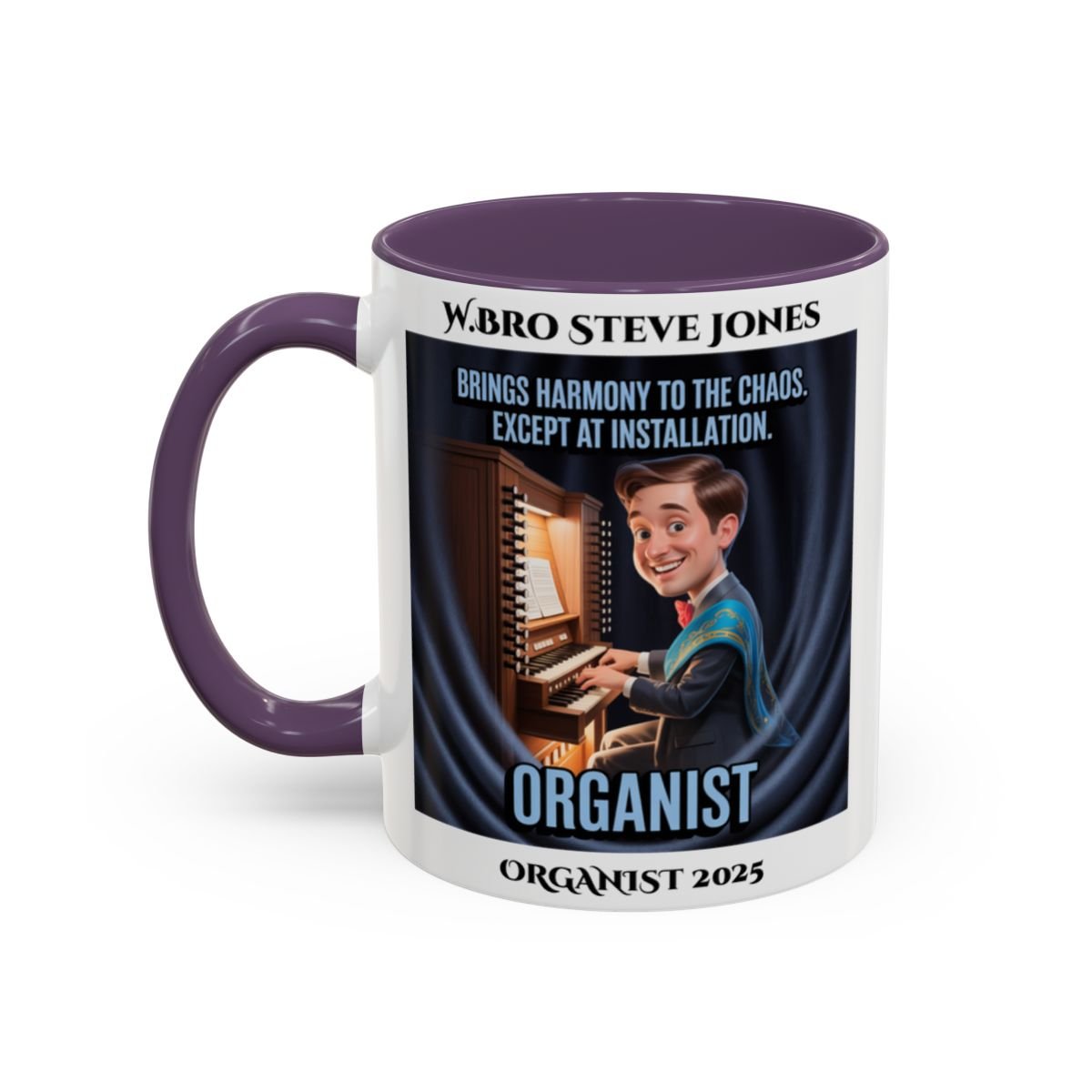 Premium Personalised Freemason Colour Rim Mug - Organist Design - Brings Harmony to the Chaos - Masonic Mugs