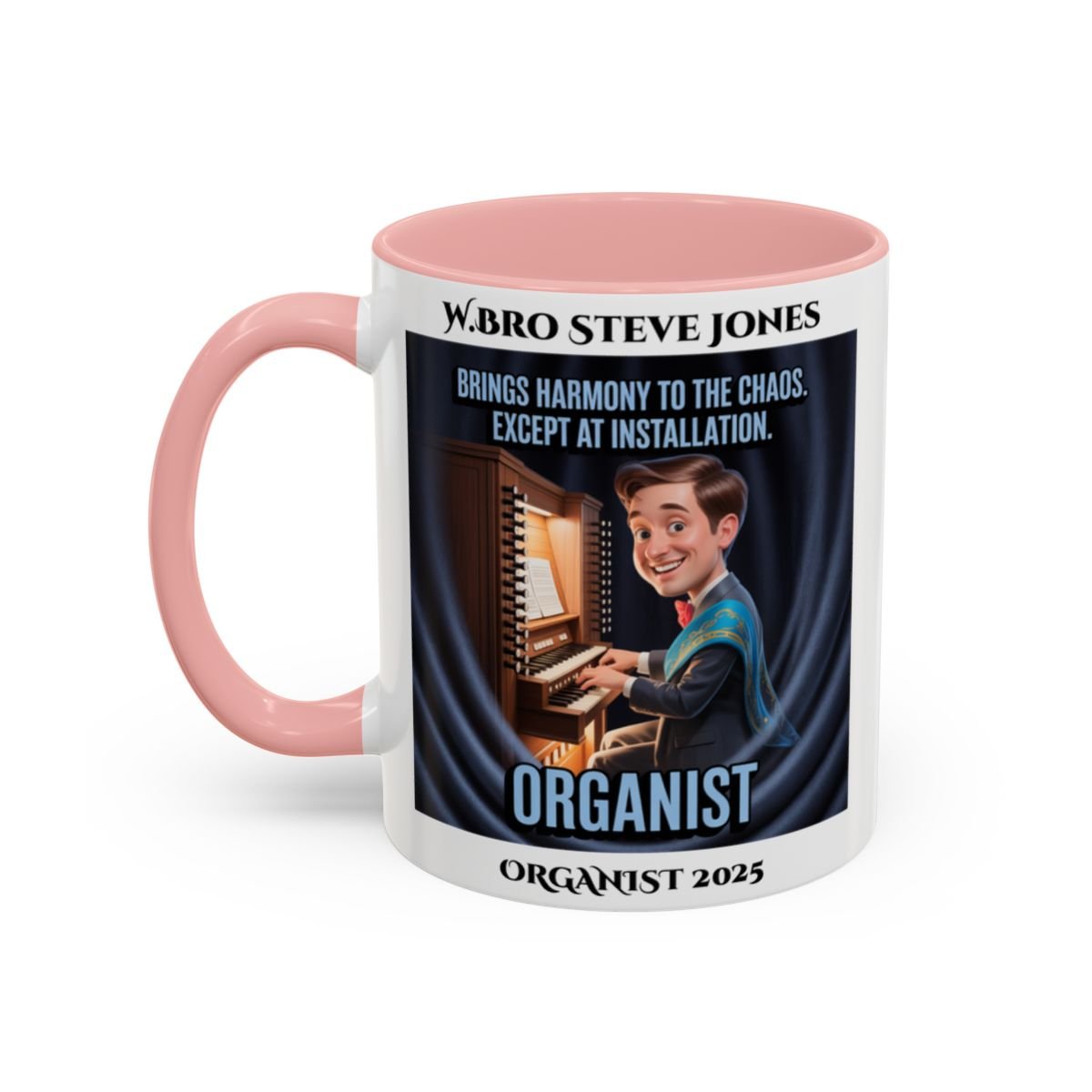 Premium Personalised Freemason Colour Rim Mug - Organist Design - Brings Harmony to the Chaos - Masonic Mugs