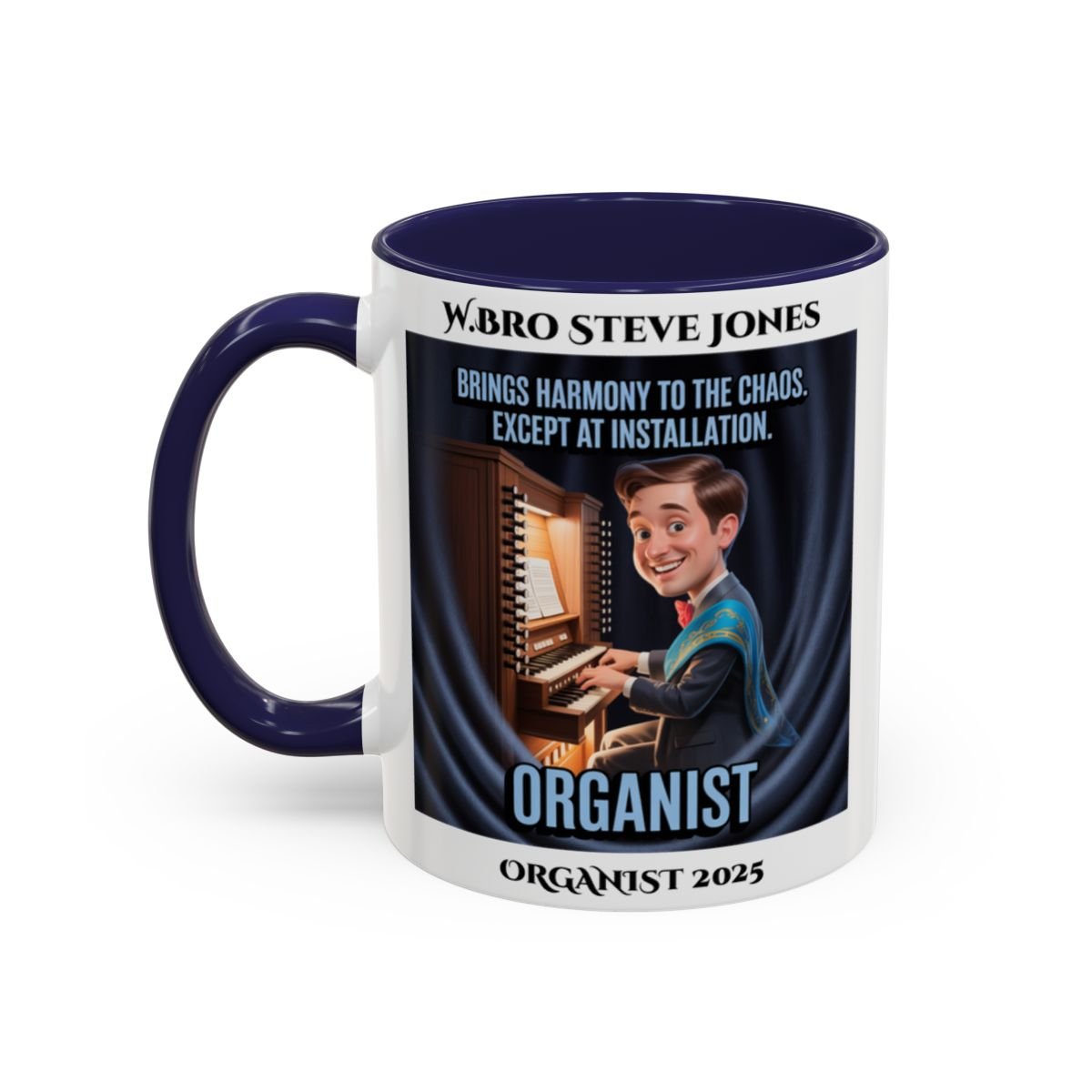 Premium Personalised Freemason Colour Rim Mug - Organist Design - Brings Harmony to the Chaos - Masonic Mugs