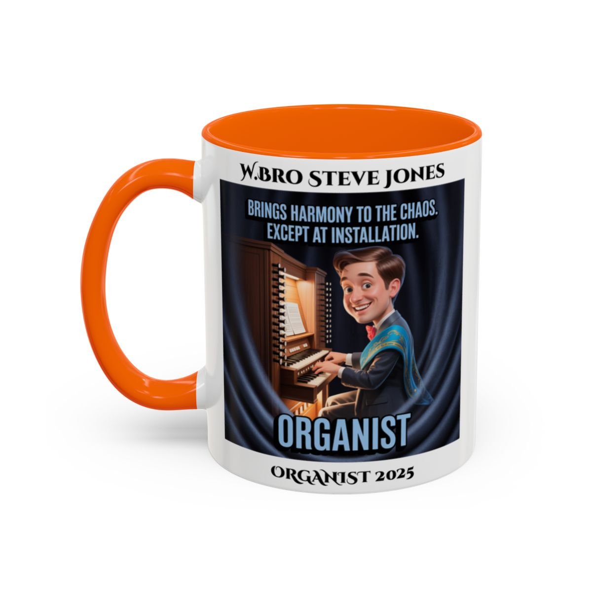 Premium Personalised Freemason Colour Rim Mug - Organist Design - Brings Harmony to the Chaos - Masonic Mugs
