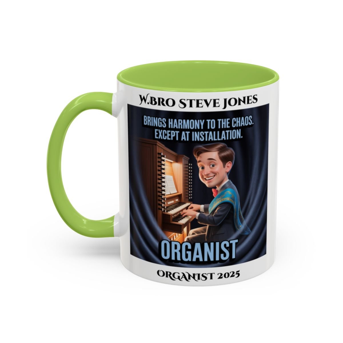 Premium Personalised Freemason Colour Rim Mug - Organist Design - Brings Harmony to the Chaos - Masonic Mugs