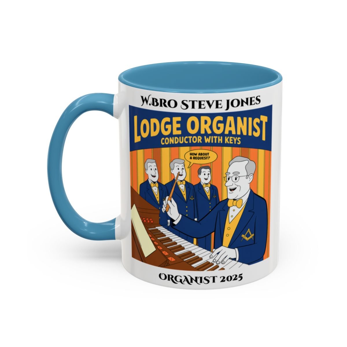 Premium Personalised Freemason Colour Rim Mug - Organist Design - Conductor with keys - Masonic Mugs