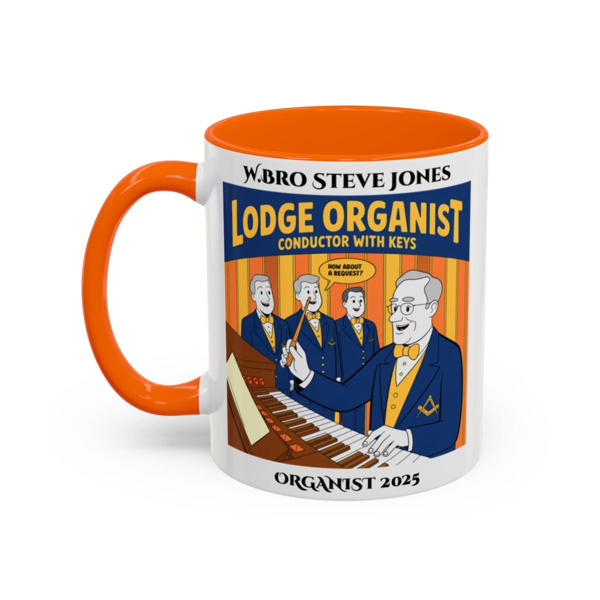 Premium Personalised Freemason Colour Rim Mug - Organist Design - Conductor with keys - Masonic Mugs