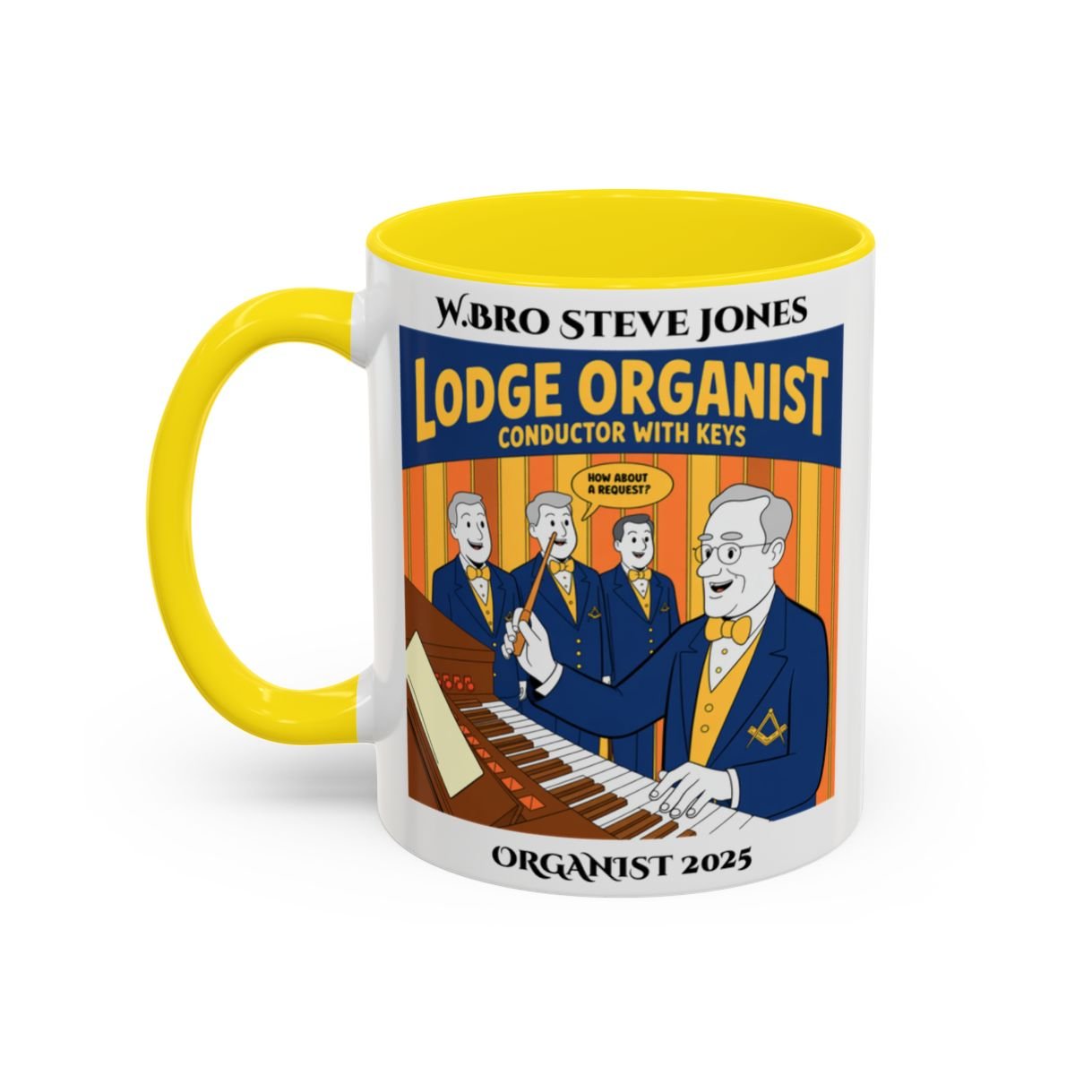 Premium Personalised Freemason Colour Rim Mug - Organist Design - Conductor with keys - Masonic Mugs