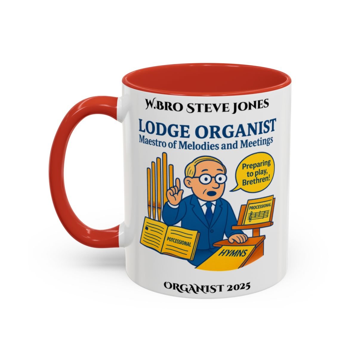 Premium Personalised Freemason Colour Rim Mug - Organist Design - Maestro of Melodies and meetings - Masonic Mugs