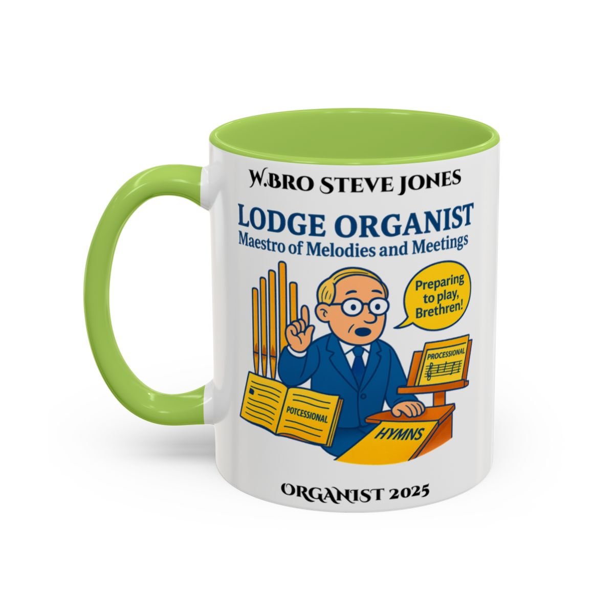 Premium Personalised Freemason Colour Rim Mug - Organist Design - Maestro of Melodies and meetings - Masonic Mugs