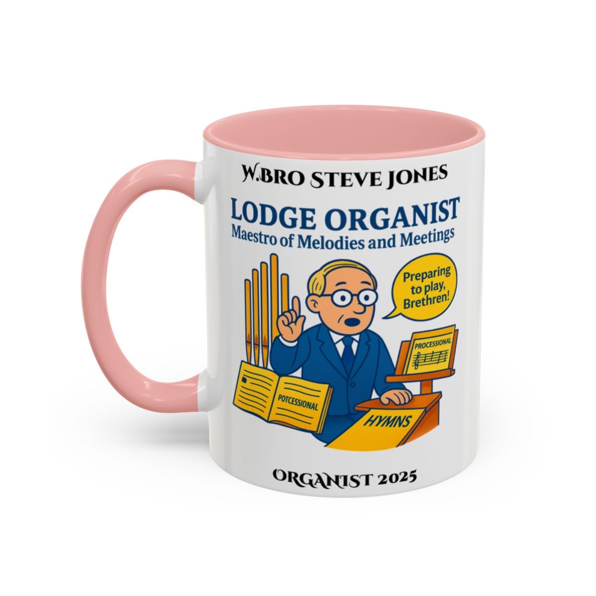 Premium Personalised Freemason Colour Rim Mug - Organist Design - Maestro of Melodies and meetings - Masonic Mugs