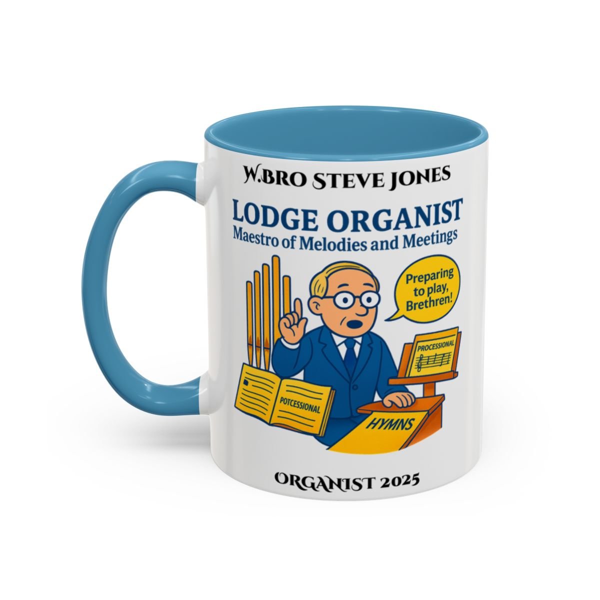 Premium Personalised Freemason Colour Rim Mug - Organist Design - Maestro of Melodies and meetings - Masonic Mugs