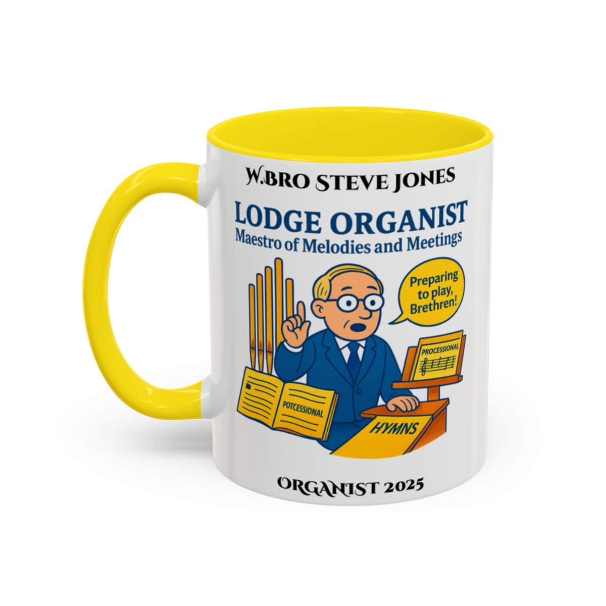 Premium Personalised Freemason Colour Rim Mug - Organist Design - Maestro of Melodies and meetings - Masonic Mugs