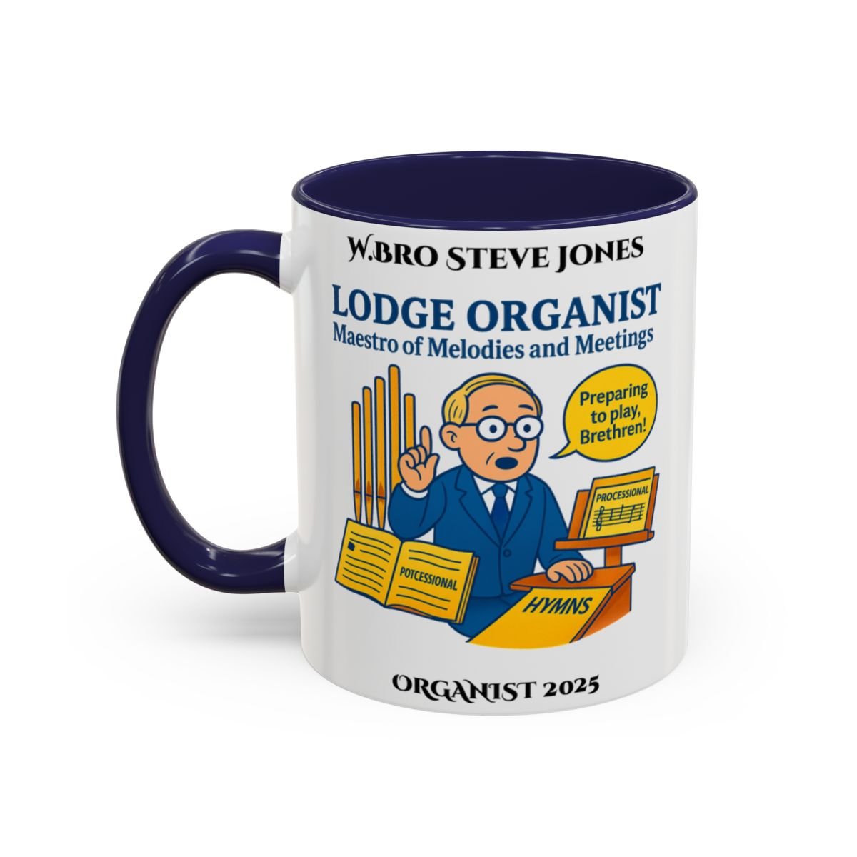 Premium Personalised Freemason Colour Rim Mug - Organist Design - Maestro of Melodies and meetings - Masonic Mugs
