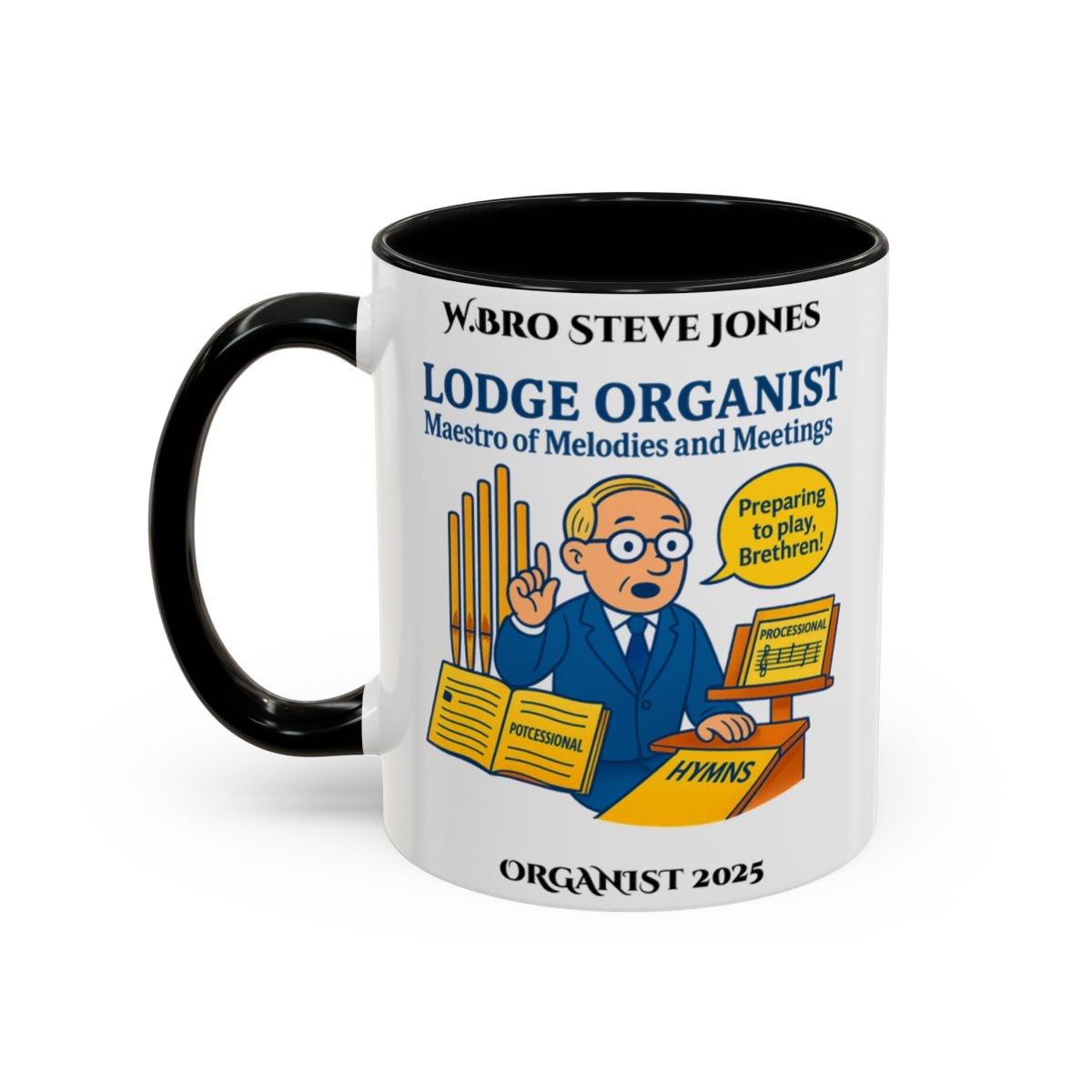 Premium Personalised Freemason Colour Rim Mug - Organist Design - Maestro of Melodies and meetings - Masonic Mugs