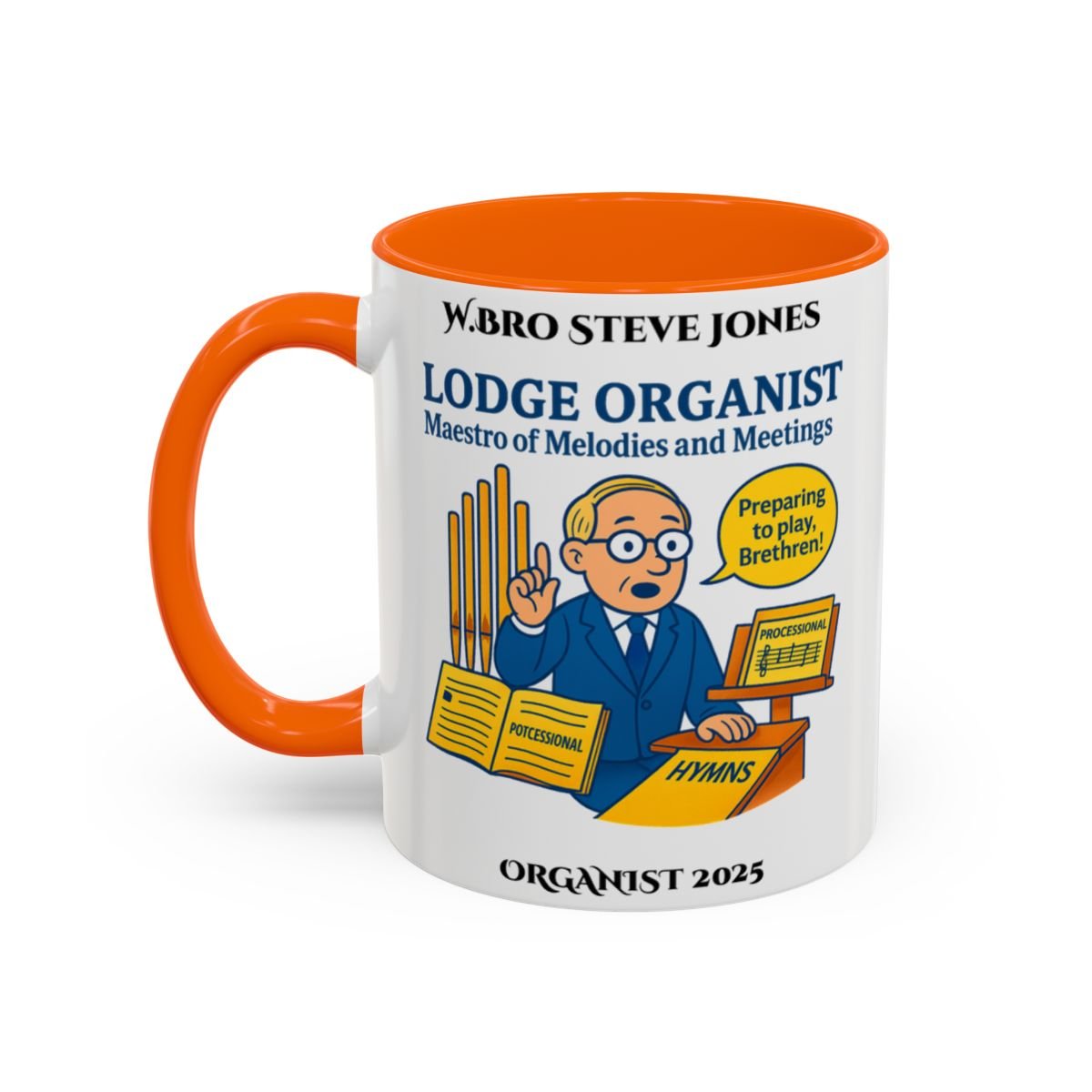 Premium Personalised Freemason Colour Rim Mug - Organist Design - Maestro of Melodies and meetings - Masonic Mugs