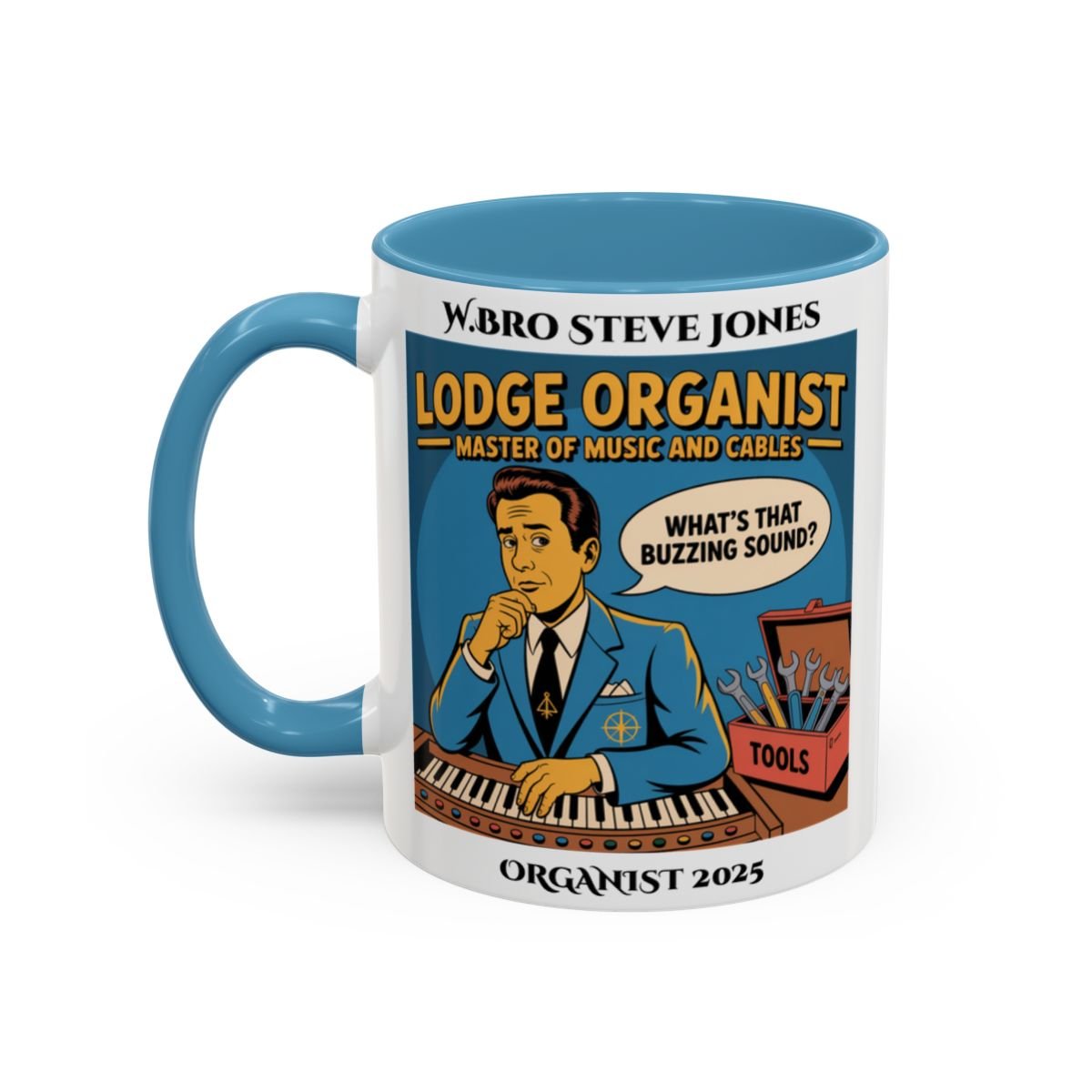 Premium Personalised Freemason Colour Rim Mug - Organist Design - Master of Music and Cables - Masonic Mugs