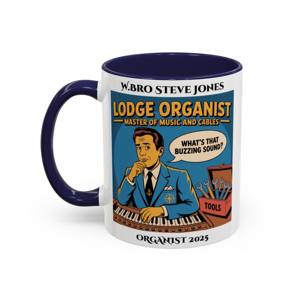 Premium Personalised Freemason Colour Rim Mug - Organist Design - Master of Music and Cables - Masonic Mugs