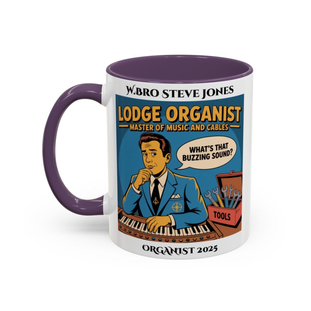 Premium Personalised Freemason Colour Rim Mug - Organist Design - Master of Music and Cables - Masonic Mugs