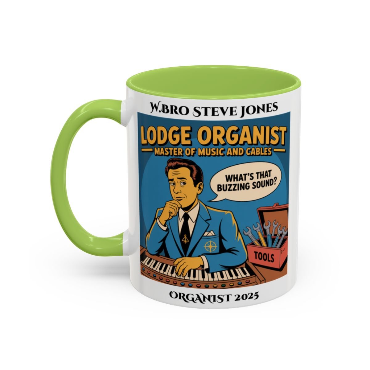 Premium Personalised Freemason Colour Rim Mug - Organist Design - Master of Music and Cables - Masonic Mugs