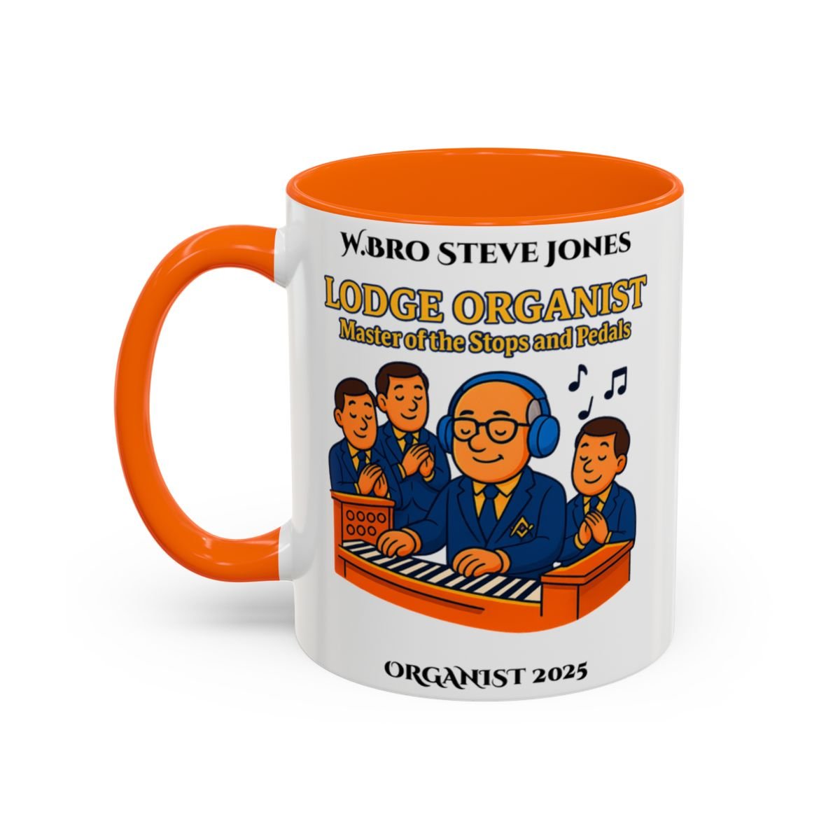 Premium Personalised Freemason Colour Rim Mug - Organist Design - Master of the Stops and Pedals - Masonic Mugs