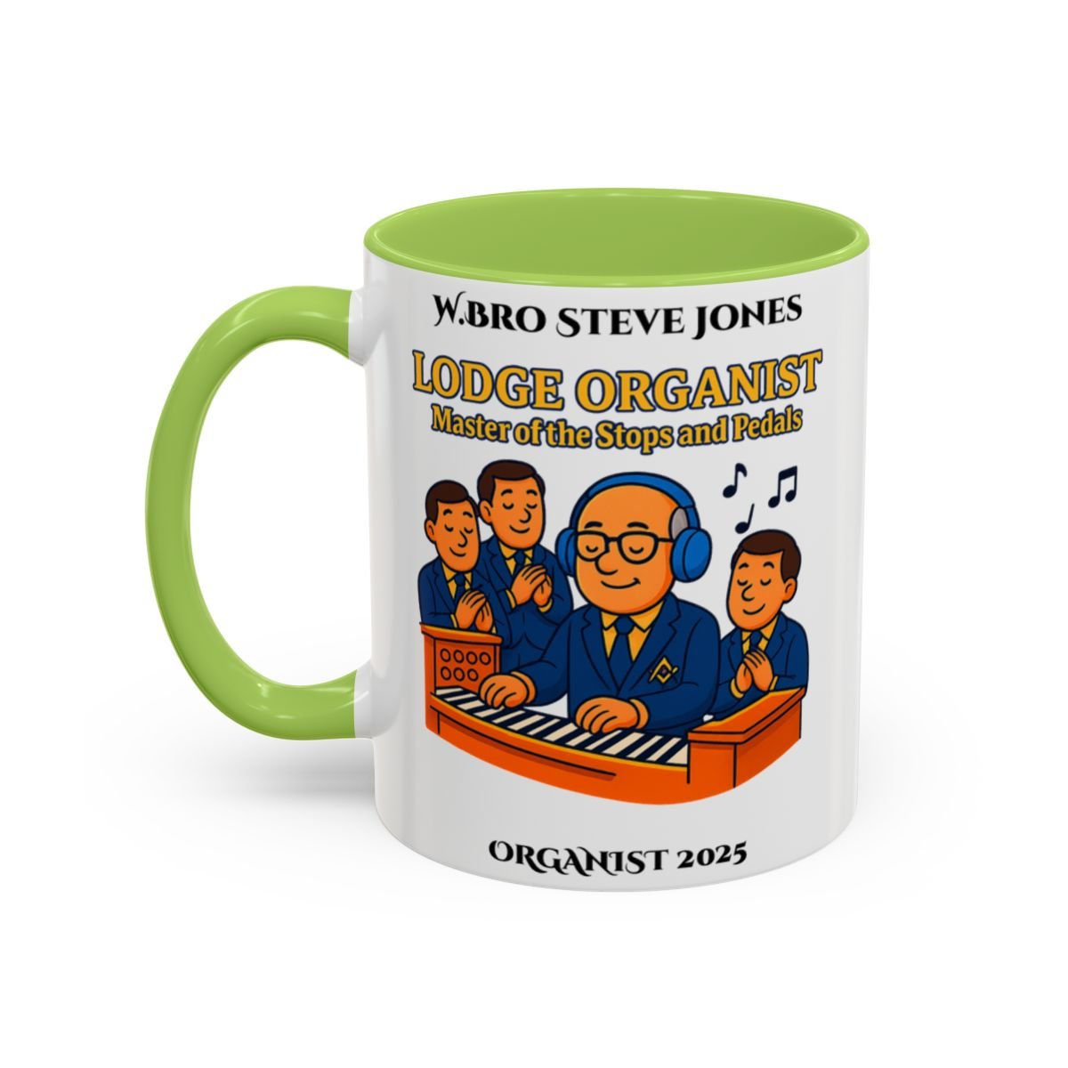 Premium Personalised Freemason Colour Rim Mug - Organist Design - Master of the Stops and Pedals - Masonic Mugs