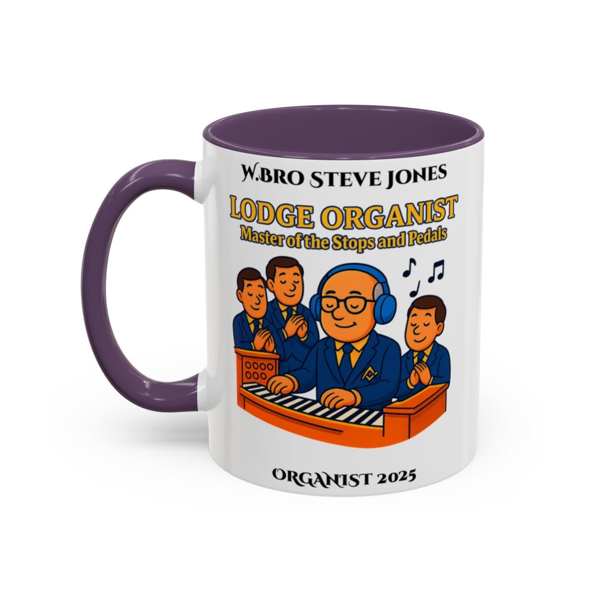 Premium Personalised Freemason Colour Rim Mug - Organist Design - Master of the Stops and Pedals - Masonic Mugs