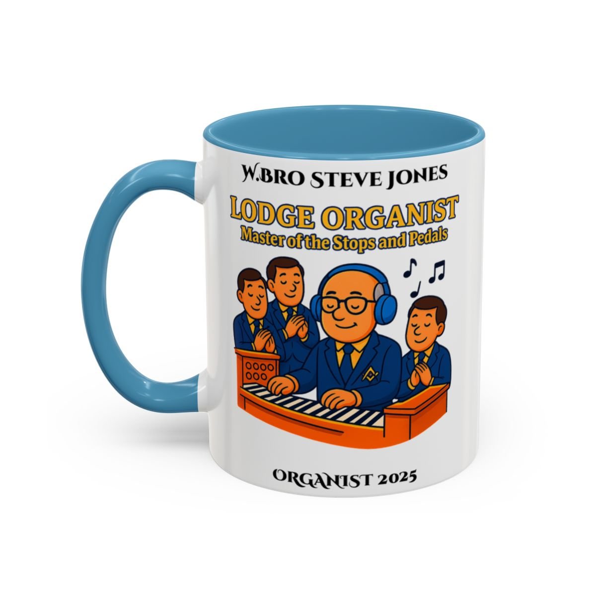 Premium Personalised Freemason Colour Rim Mug - Organist Design - Master of the Stops and Pedals - Masonic Mugs