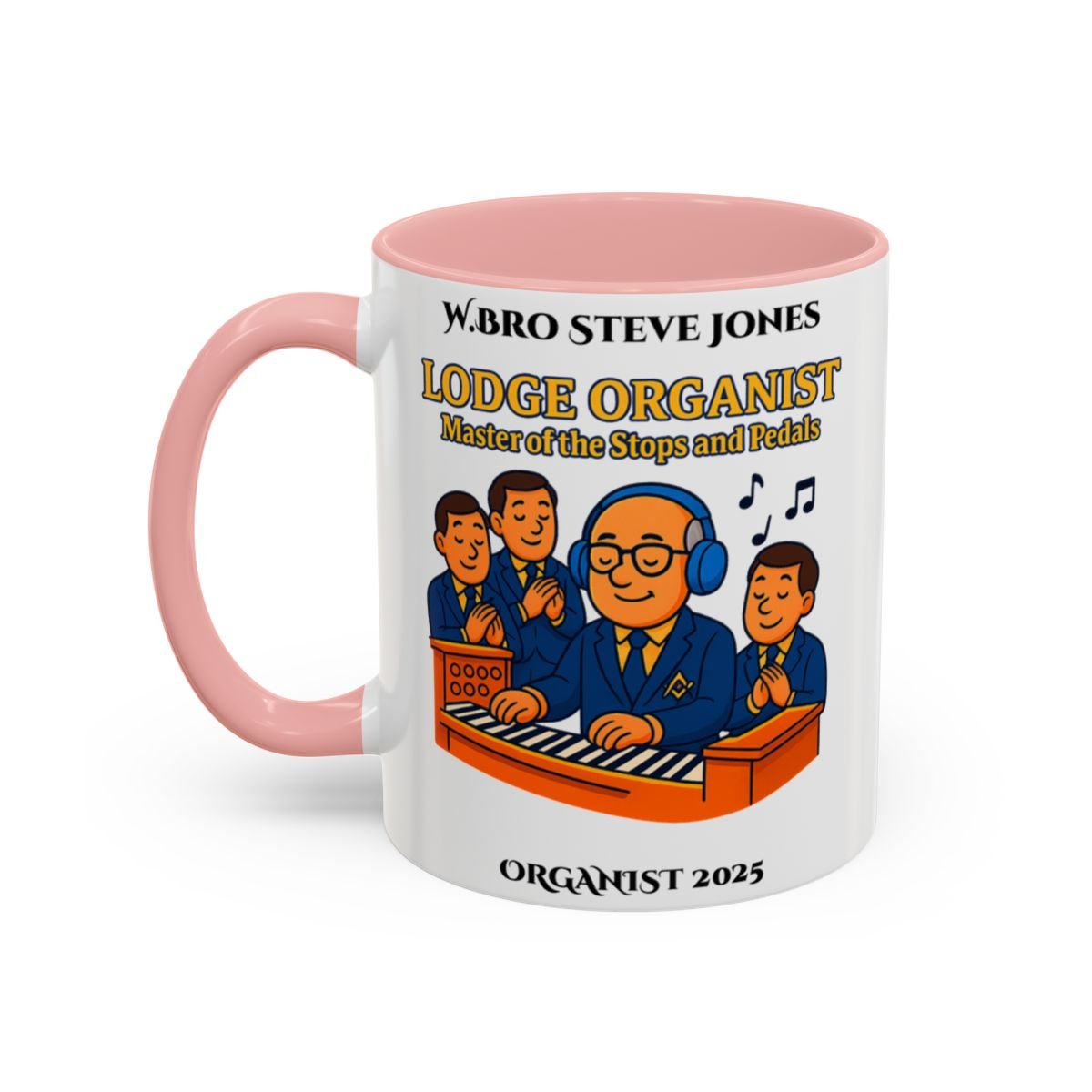 Premium Personalised Freemason Colour Rim Mug - Organist Design - Master of the Stops and Pedals - Masonic Mugs