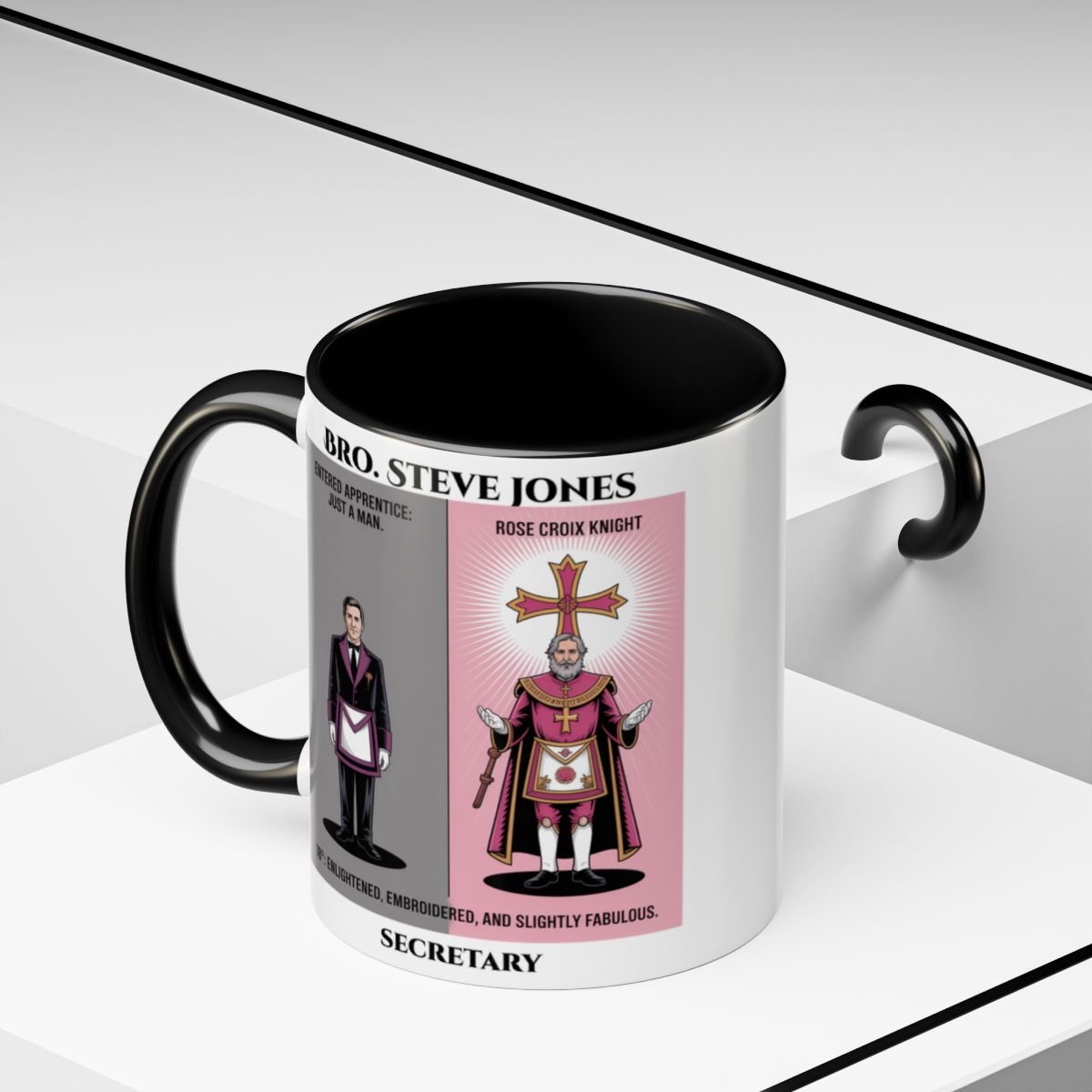 Premium Personalised Freemason Colour Rim Mug - Rose Croix Knight Design - Masonic Mugs