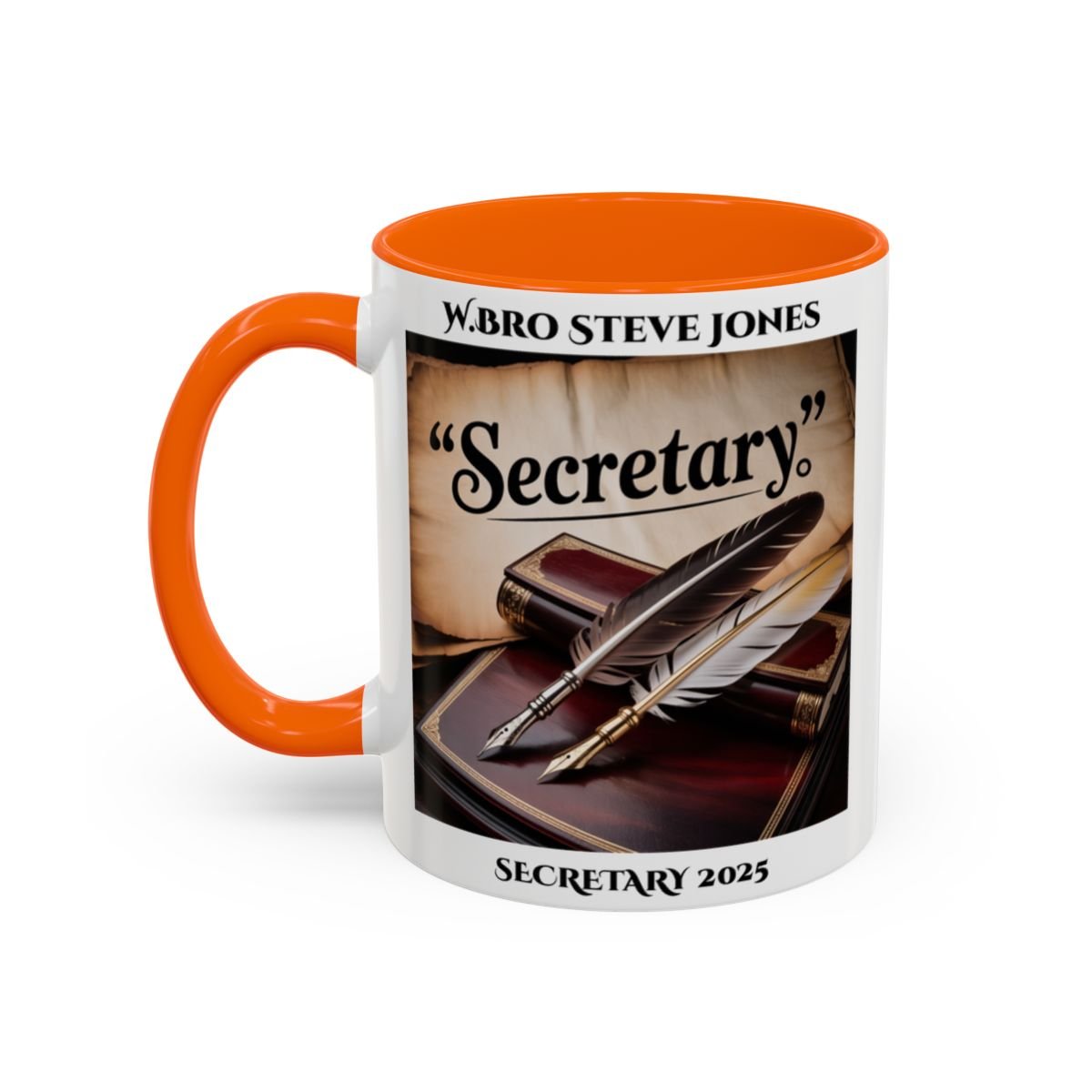 Premium Personalised Freemason Colour Rim Mug - Secretary Design - Quill - Masonic Mugs