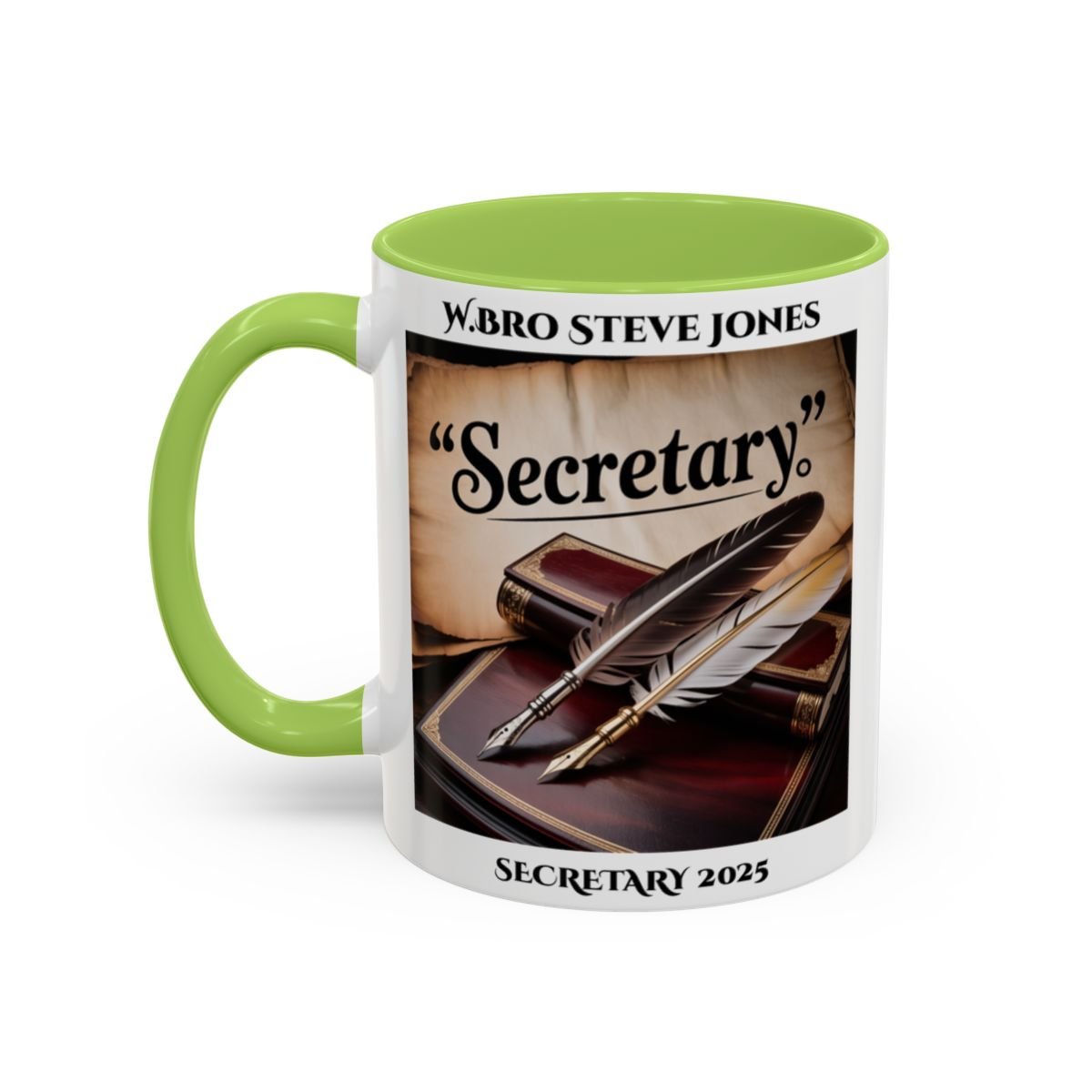 Premium Personalised Freemason Colour Rim Mug - Secretary Design - Quill - Masonic Mugs