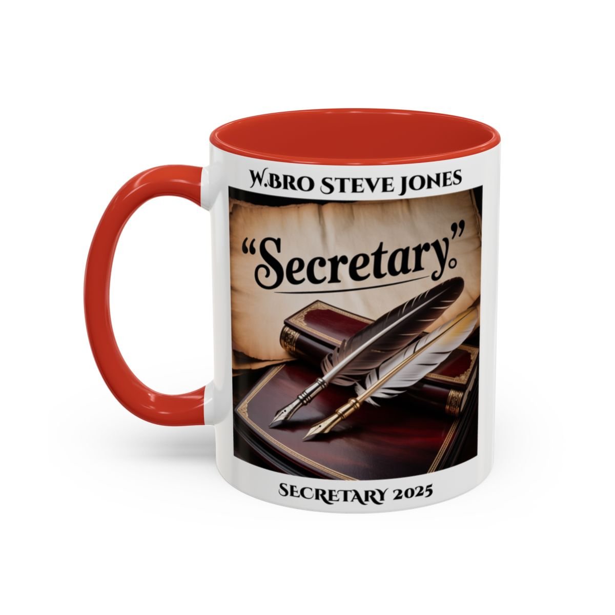 Premium Personalised Freemason Colour Rim Mug - Secretary Design - Quill - Masonic Mugs