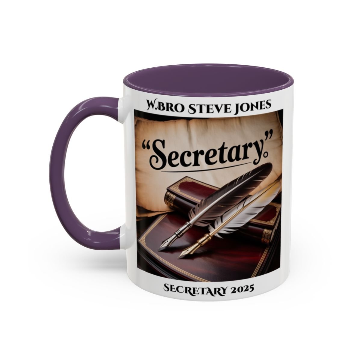 Premium Personalised Freemason Colour Rim Mug - Secretary Design - Quill - Masonic Mugs