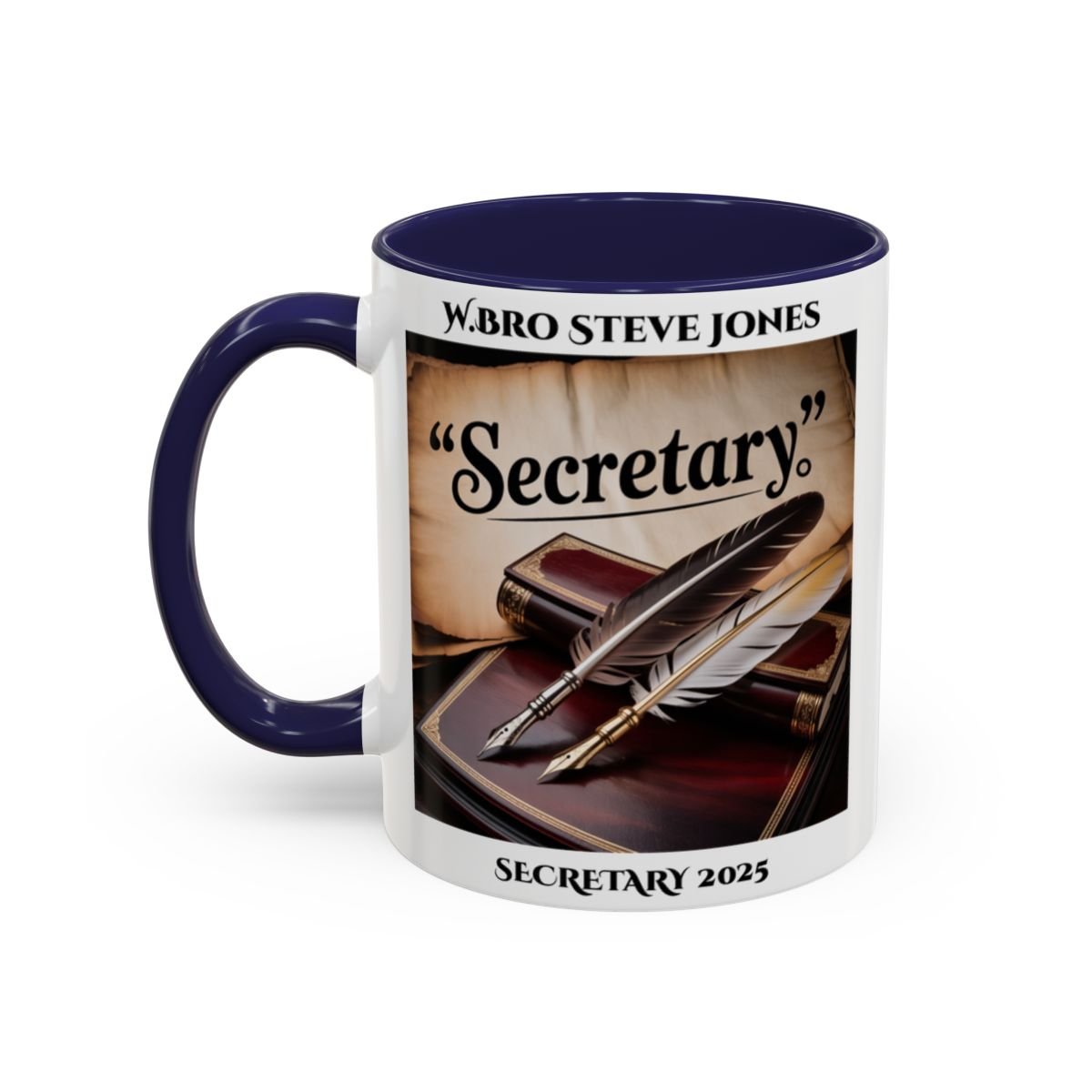 Premium Personalised Freemason Colour Rim Mug - Secretary Design - Quill - Masonic Mugs