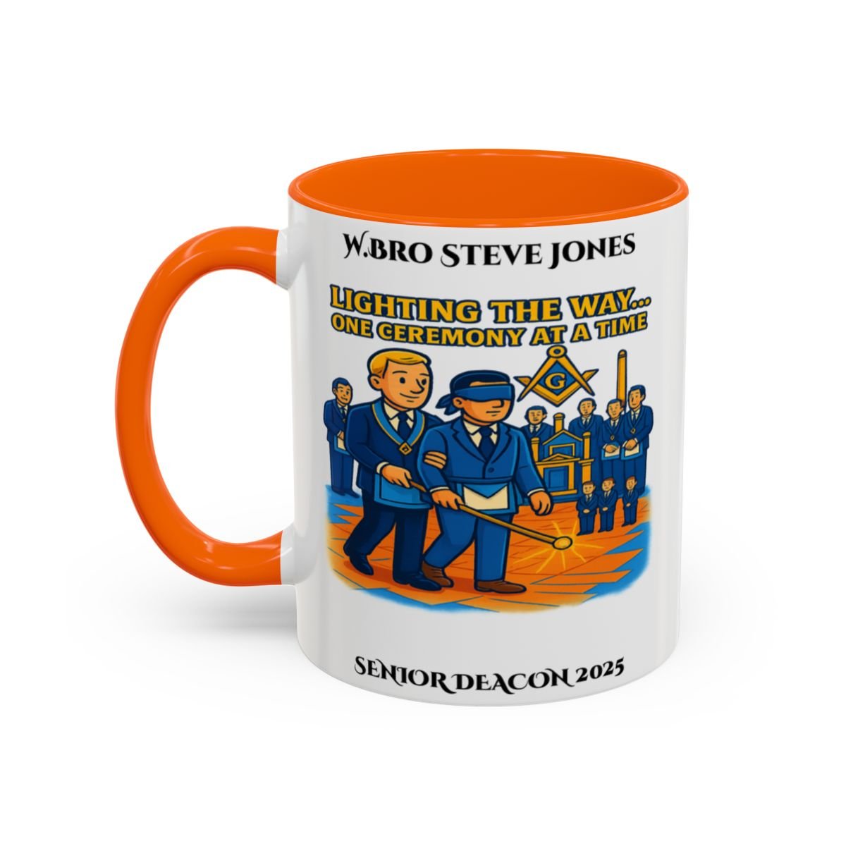 Premium Personalised Freemason Colour Rim Mug - Senior Deacon Design - Lighting the way one ceremony at a time - Masonic Mugs