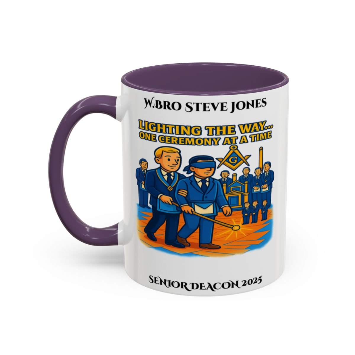 Premium Personalised Freemason Colour Rim Mug - Senior Deacon Design - Lighting the way one ceremony at a time - Masonic Mugs