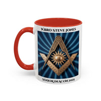 Premium Personalised Freemason Colour Rim Mug - Senior Deacon Design - Square and Compass and Sun, - Masonic Mugs
