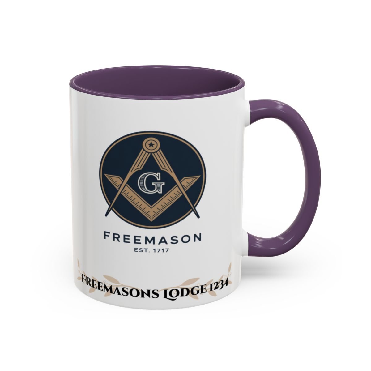 Premium Personalised Freemason Colour Rim Mug - Senior Deacon Design - Square and Compass and Sun, - Masonic Mugs