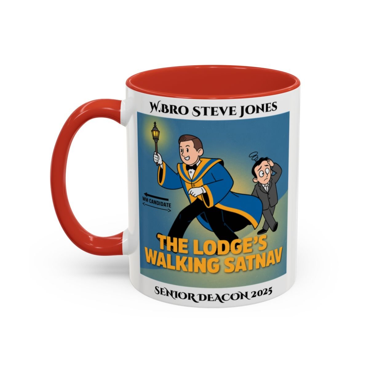 Premium Personalised Freemason Colour Rim Mug - Senior Deacon Design - The lodges walking satnav - Masonic Mugs