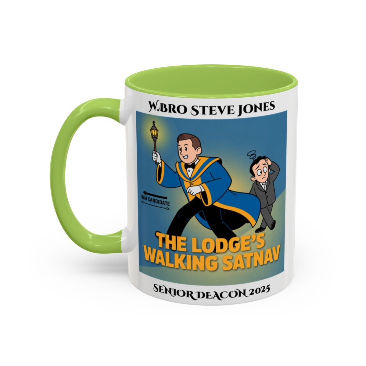 Premium Personalised Freemason Colour Rim Mug - Senior Deacon Design - The lodges walking satnav - Masonic Mugs