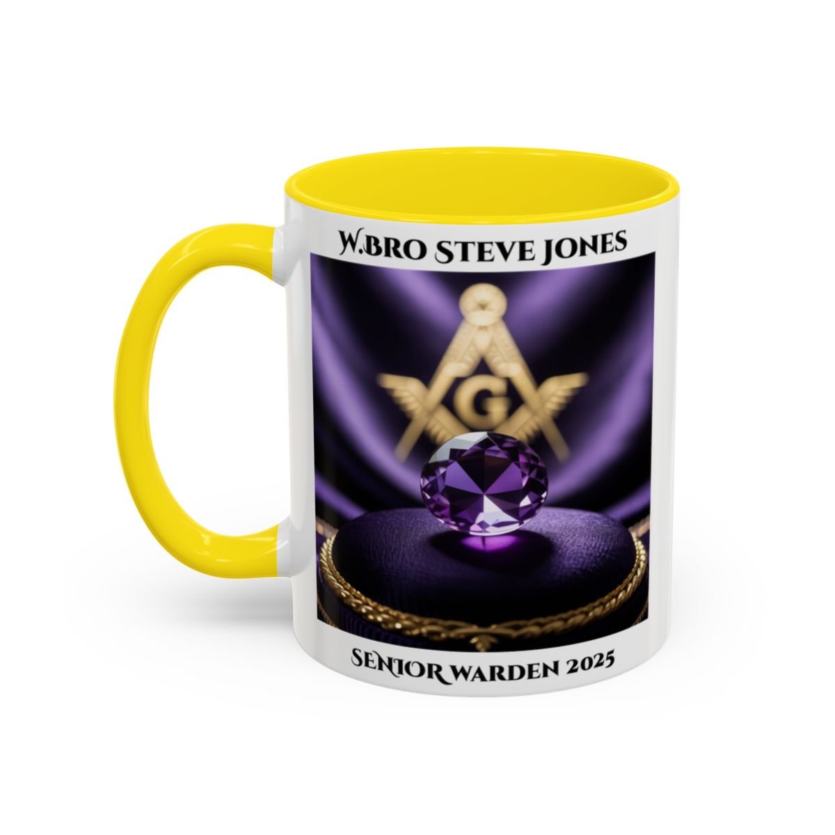 Premium Personalised Freemason Colour Rim Mug - Senior Warden Design - Jewel - Masonic Mugs