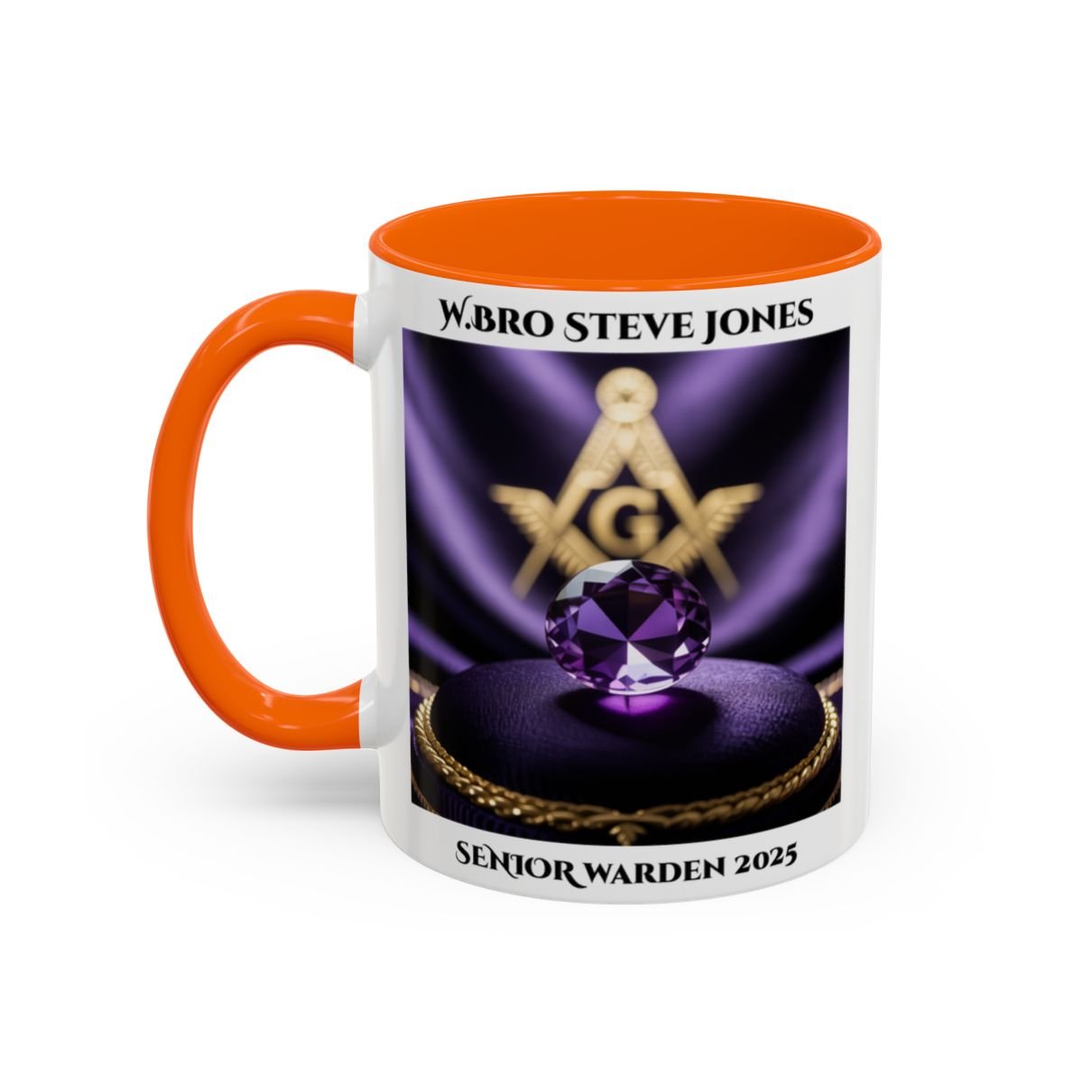 Premium Personalised Freemason Colour Rim Mug - Senior Warden Design - Jewel - Masonic Mugs