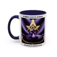 Premium Personalised Freemason Colour Rim Mug - Senior Warden Design - Jewel - Masonic Mugs