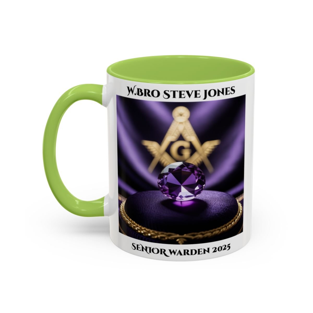 Premium Personalised Freemason Colour Rim Mug - Senior Warden Design - Jewel - Masonic Mugs
