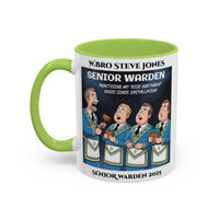 Premium Personalised Freemason Colour Rim Mug - Senior Warden Design - Practising my rise brethren voice - Masonic Mugs