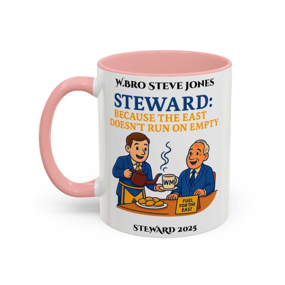 Premium Personalised Freemason Colour Rim Mug - Steward Design - Because the East Doesn't run on empty - Masonic Mugs