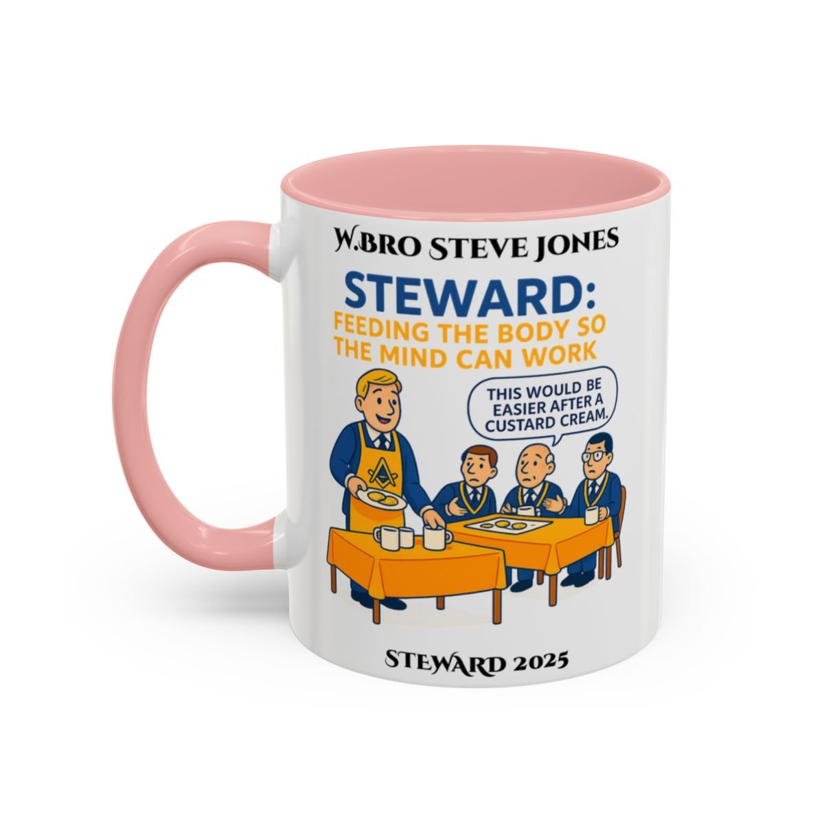 Premium Personalised Freemason Colour Rim Mug - Steward Design - Feeding the body - Masonic Mugs